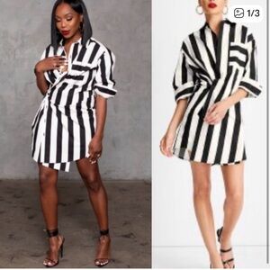 Black and White Striped Shirt Dress